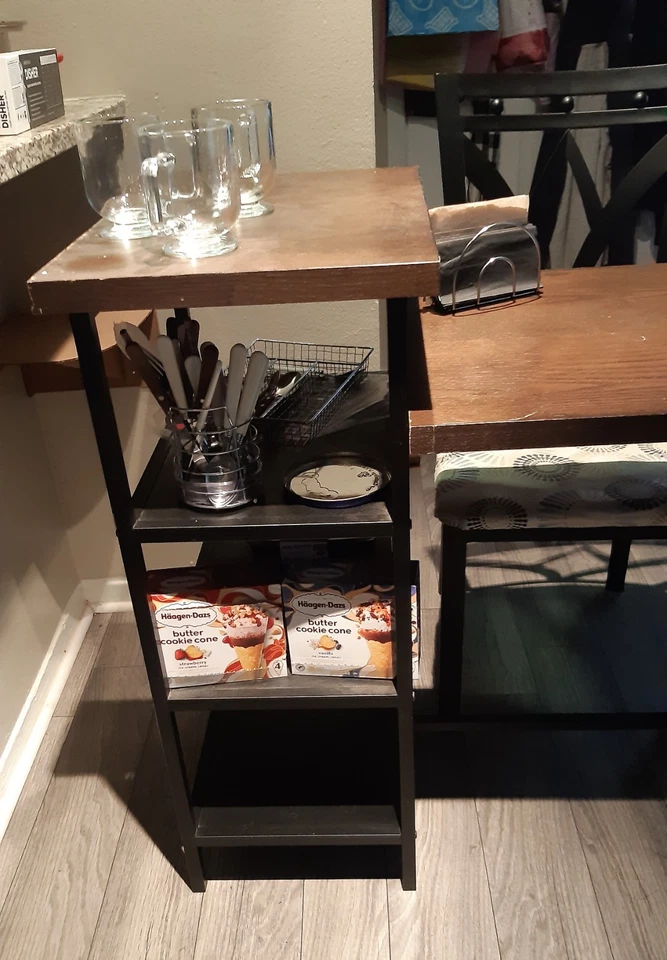 Dining table with storage shelves - Image 2 of 4
