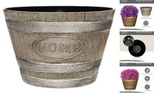 Classic Home and Garden Whiskey Barrel Planters - Home 15" (1 Pack) Oak Brown
