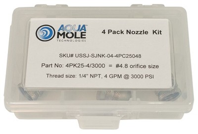 Aqua Mole (4) Pack 1/4'' NPT Button Nose Sewer Jetter Nozzle 3000 PSI 4.8 Orifice