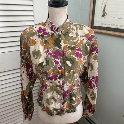 Vintage Renzo Realli Top Womens 6 Silk Blouse Fitted Retro 80s Parisian Spring