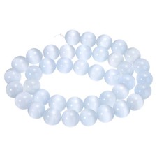 38pcs Silver Gray Cat's Eye Stone Beads 10mm Round Crystal Loose Bead