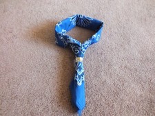 Upcycled Repurposed Bandana Necklace & Silver Scarf Slide Deep Blue