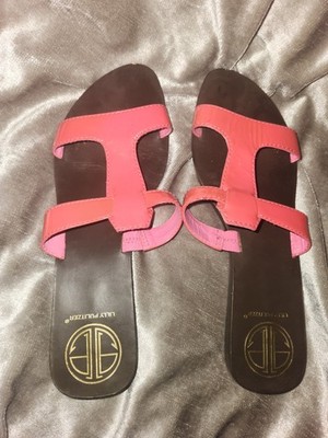 8M Lilly Pulitzer Princess Pink Phipps Slide Patent Leather Sandals,Gold Logo