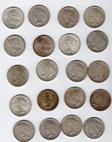 1922 Peace Silver Dollar roll of 20 VG to AU