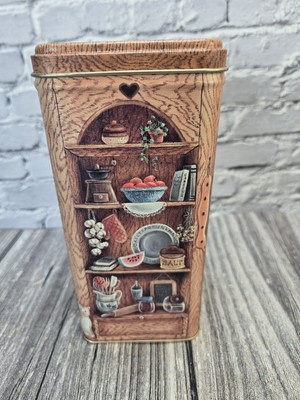 Century Resources Empty Can Tin 7'' H 3.25'' Shelves Heart Cat Wood Design Pattern