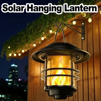Solar Hanging Flickering Flames LED Lantern Fire Lamp Front Yard Lights Outdoor - Image 1 of 4
