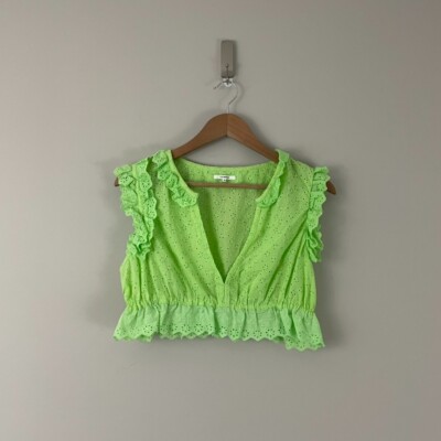 Tularosa Ryse Floral Eyelet Crop Top in Paradise Green Womens Size Medium
