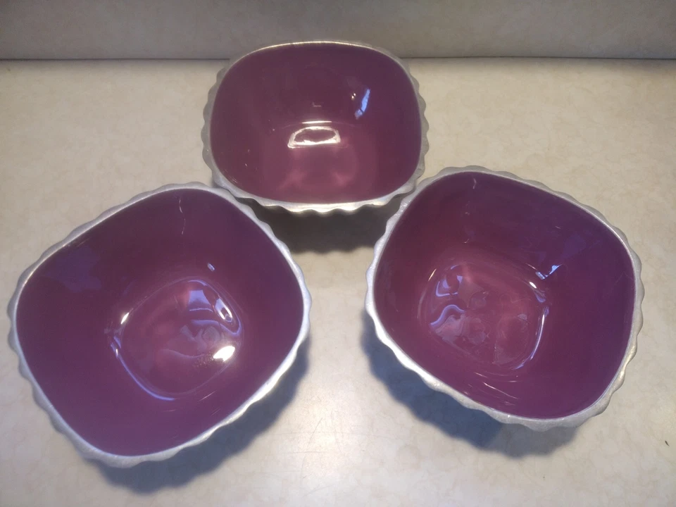 Set Of 3 Towle Silversmiths Fluted Square 5in Bowls,Purple - Изображение 2 из 4
