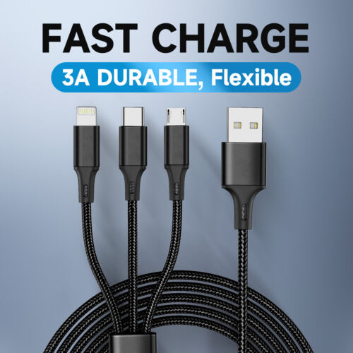 Cable de Carga Cargador Multi USB 3 en 1 Micro USB Tipo-C para iPhone Samsung - Imagen 2 de 9