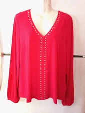 NEW INC INTERNATIONAL CONCEPTS VIRTUAL PINK LONG SLEEVE V-NECK TOP SIZE XL BNWT