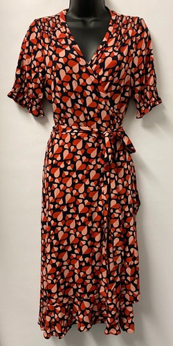 REVIEW Womens Navy Pink Red Love Heart Jersey Wrap Short Sleeve Dress Size 12 - Picture 3 of 13