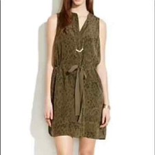 Madewell 1937 Sleeveless Silk Dress Playa Leopard Olive Green Sz S Summer
