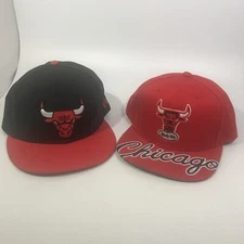 2 hats New Era 9Fifty Chicago Bulls Snapback Hat Black Red Windy City script