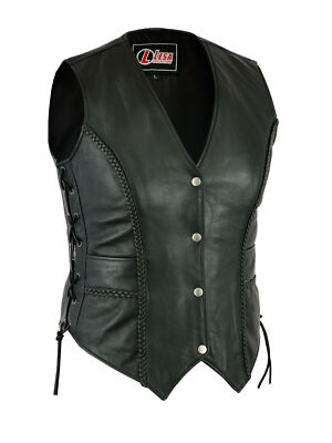 Las Real Leather Motorcycle Vest Womens Waistcoat Gilet Biker Sleeveless - Womens Leather Motorcycle Shirt Las Real Leather Motorcycle Vest Womens Waistcoat Gilet Biker Sleeveless - Womens Leather Motorcycle Shirt