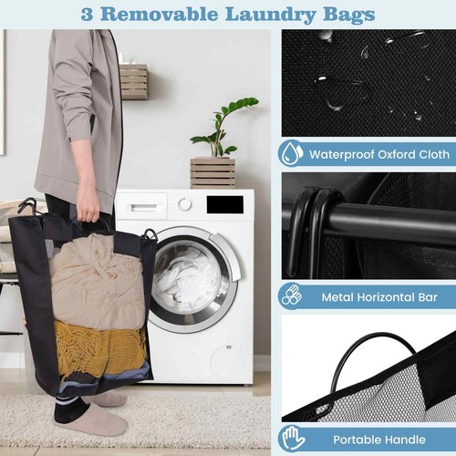 Rolling Laundry Basket Clothes Storage Laundry Hamper-Grey - Picture 5 of 10
