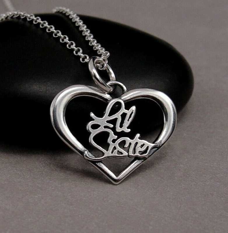 925 Sterling Silver Little Sister Necklace Lil Sister Charm