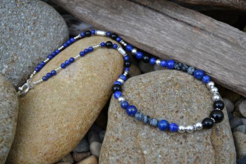 Handmade necklace with Sterling Silver, Blacl Onyx & Lapis Lazuli. - Afbeelding 1 van 3