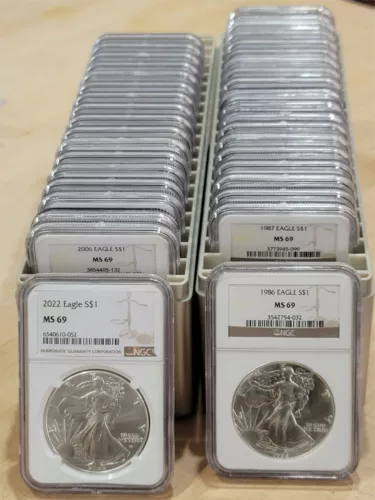 1986 - 2022 T2 AMERICAN SILVER EAGLE 38 COIN SET NGC MS69 BROWN PREMIUM COINS PQ