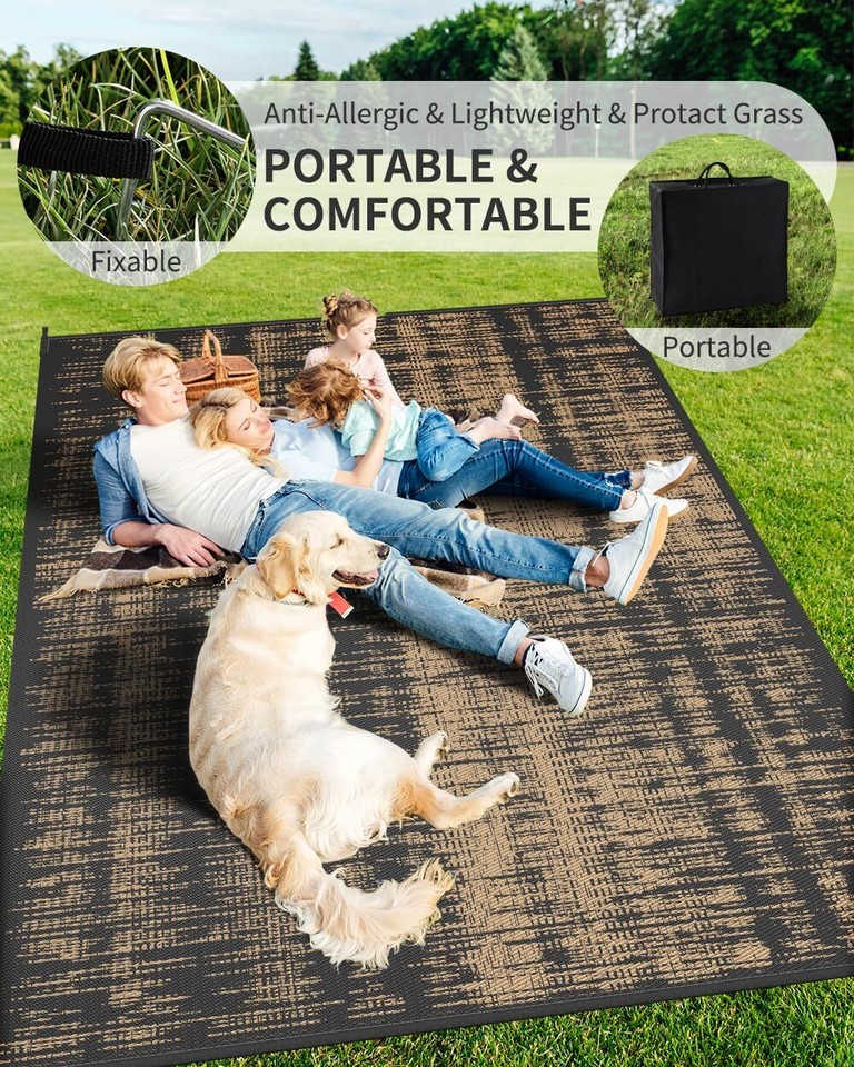 Outdoor Rug Waterproof 6x9 ft Outdoor Carpet Patio Rug Mat 6x9 FT Black
