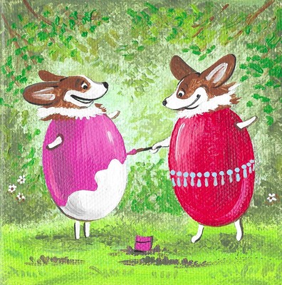 PEMBROKE WELSH CORGI EASTER EGG FOLK ART RYTA GARDEN PRINT OF PAINTING Dogs  