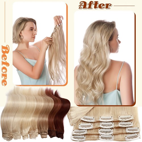 100% Natural Remy Clip in Hair Extensions 8 Full Head Real Human Hair US Seller - Picture 3 of 67