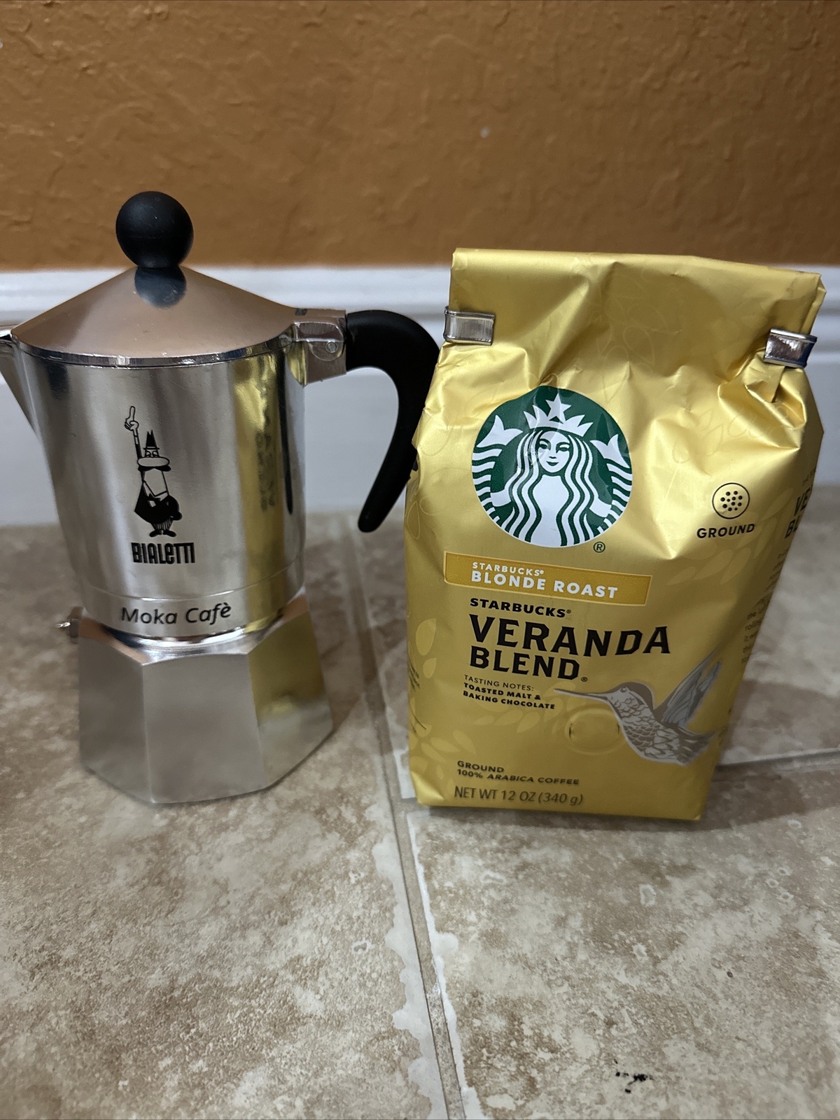 Bialetti Moka Express 1 Cup Stovetop Espresso Maker with coffee