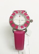 NEW MICHELE HOT PINK+SILVER TONE,LEATHER BAND,DIAMONDS,MOP,WATCH MW14B01F5025