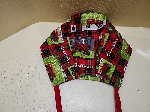 Tractor (red) Men's Skull/Chemo Surgical Scrub Hat/Cap Handmade - Picture 6 of 7
