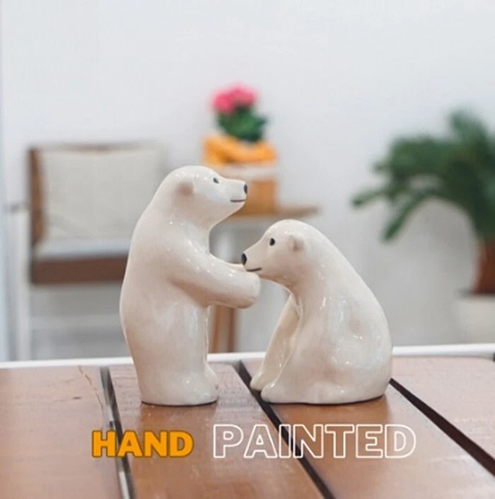 Set Polar Bear Figurine Salt Pepper Shaker Ceramic Kitchen Collect Home Decor