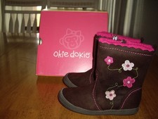 NIB Girls Size 10 Okie Dokie Bree BrownFaux Suede Fashion Boots with Flowers