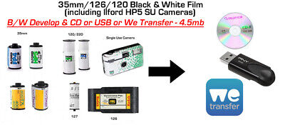 35mm/120/126/127 BLACK & WHITE Film sviluppare & CD/USB o ci trasferimento 4.5mb 