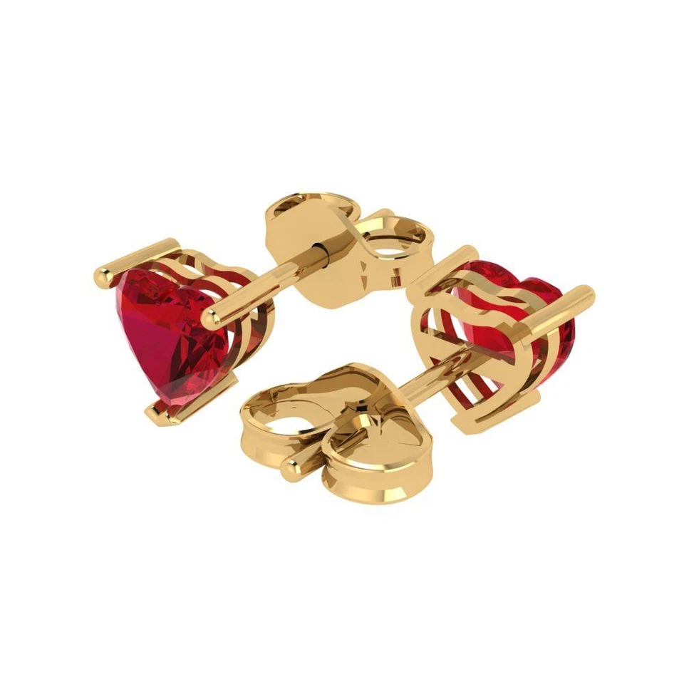 1.0 ct Heart Designer Ruby Classic Stud Earrings 14k Yellow Gold Push Back - Image 2 of 4