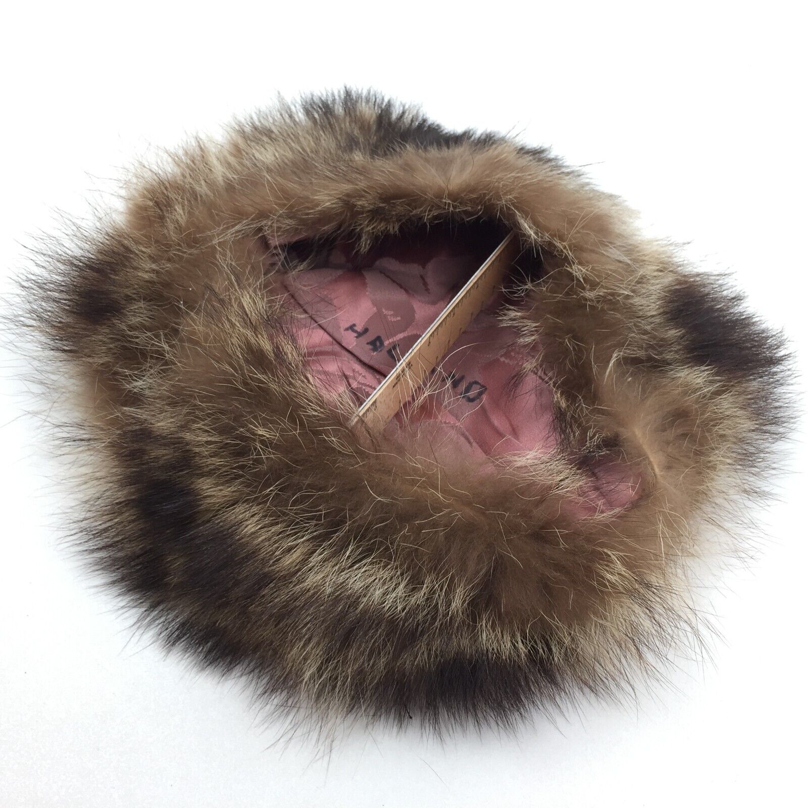 Vintage Racoon Fur Hats Satin Lining PAIR 23" Cir… - image 11