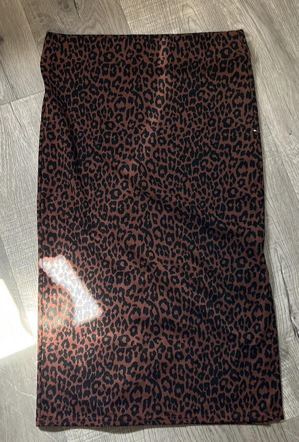 LOFT Women s Midi Skirt Black Brown Leopard Print Size Medium eBay