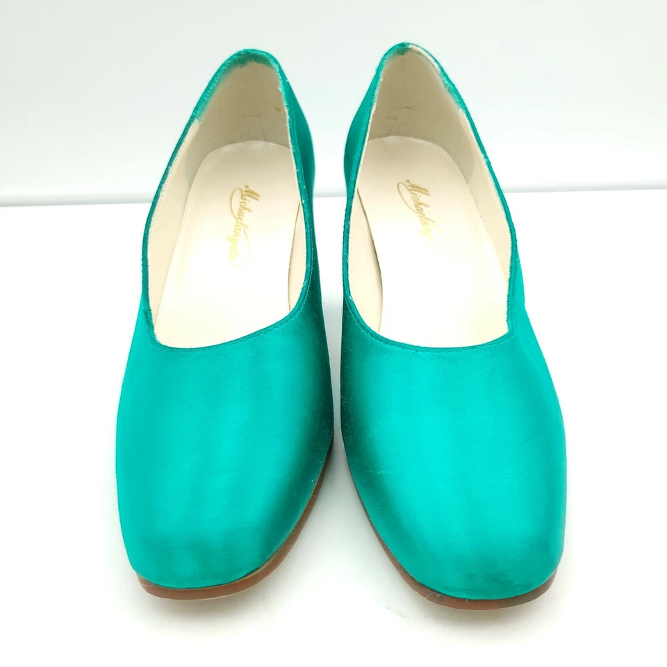 Zapatos de tacón Michaelangelo para mujer talla 6 M verde sin cordones boda nupcial Foto 3 de 4