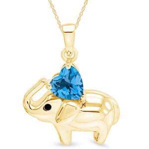 Authentic Elephant Pendant 18" Necklace In 925 Sterling Silver Simulated Blue Topaz