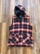 Kavu Vest Womens Large Orange Blue Full Zip Flannel Lined Outdoors Plaid Casual