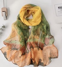Elegant Birch Tree Print Chiffon Scarf Sheer Lightweight Wrap Shawl Women