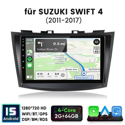 64G Android 15 Carplay Autoradio GPS Nav WIFI BT FM Für Suzuki Swift 4 2011-2017