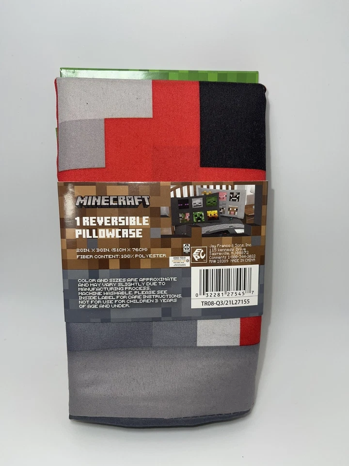 Funda de almohada estándar reversible Minecraft. Nuevo. 1 Pack. Enderman, Creeper, 20x30 Foto 3 de 4
