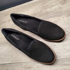 Vionic Willa Wedge black suede loafers Size 9 Wide