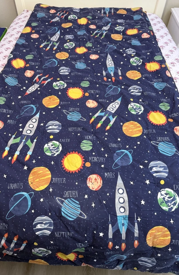 Edredón Pottery Barn Kids Sistema Solar Azul Brillante en la Oscuridad Algodón Completo Foto 2 de 3