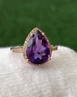 Vtg.CN 925 Ster.Silver Gilded Amethyst & White Topaz Gemstone Ring Sz: 7 Mint