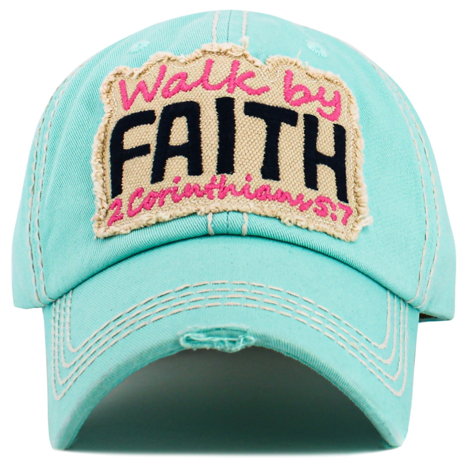 KBETHOS Women Walk By Faith Washed Cotton Vintage Distressed Baseball Cap Hat