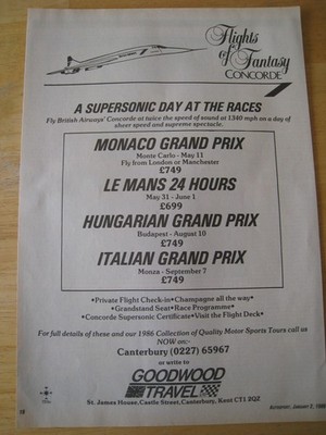 FLIGHTS OF FANTASY CONCORDE SUPERSONIC DAY AT THE RACES 1986 ADVERT A4 FILE 50