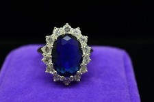925 Sterling Silver Large Blue Oval CZ Ring Sz 6.75