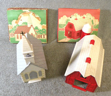 2 Vintage Plasticville O/S Scale Building Kits in Original Boxes - Barn Church