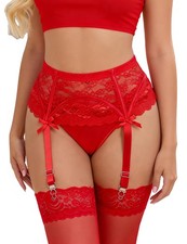High Waisted Garter Belt for Thigh Highs Stockings Red Lace Garter Belts with...