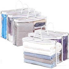 6 Pack Clear Zippered Storage Bag for Clothes, Plastic Sweater Storage Bags with