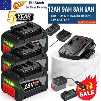12,0Ah Akku für Bosch 18V Professional GBA GSR GSB BAT618 BAT609 6Ah / Ladegerät